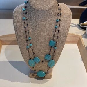 Turquoise faux stone Necklace 48”